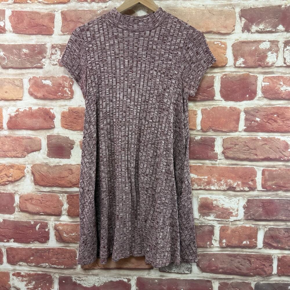 Willa Dress Womens Small Purple White Ribbed Heathered Pocketed Casual Mock Neck